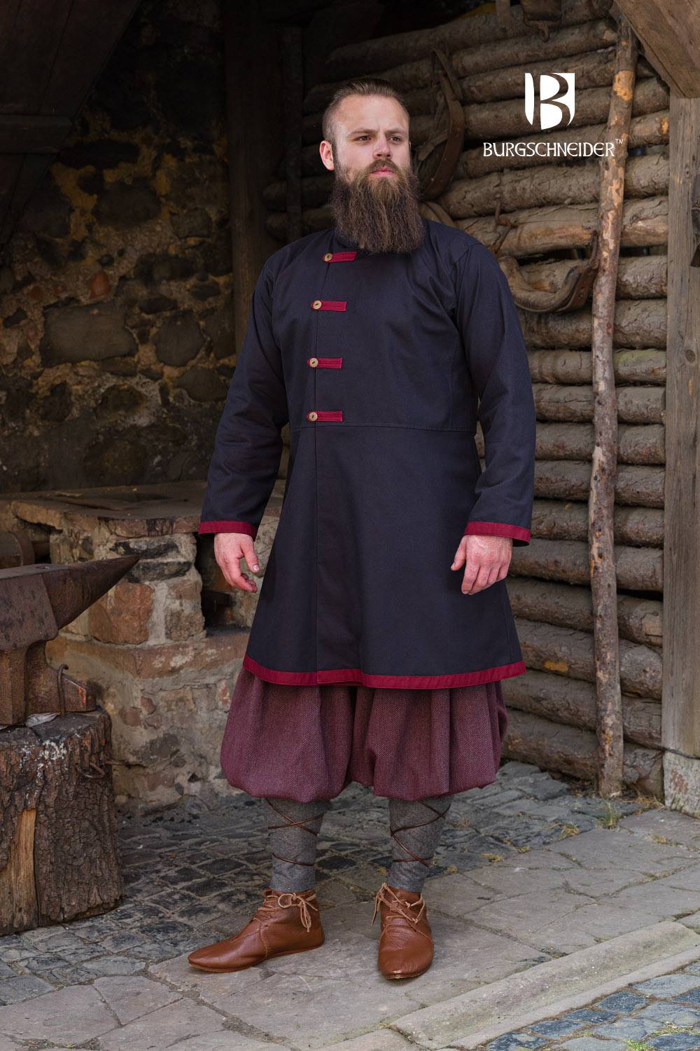 Rus Viking Kaftan/Mantel Jakub in zwart/Bordeaux