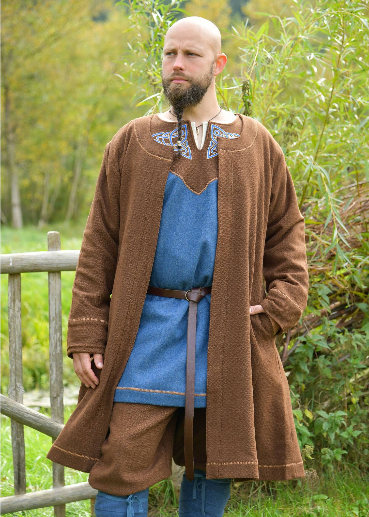 Wikinger Mantel Odin aus 100% Wolle,Gefüttertert,​ Diamantköperbindung braun/braun