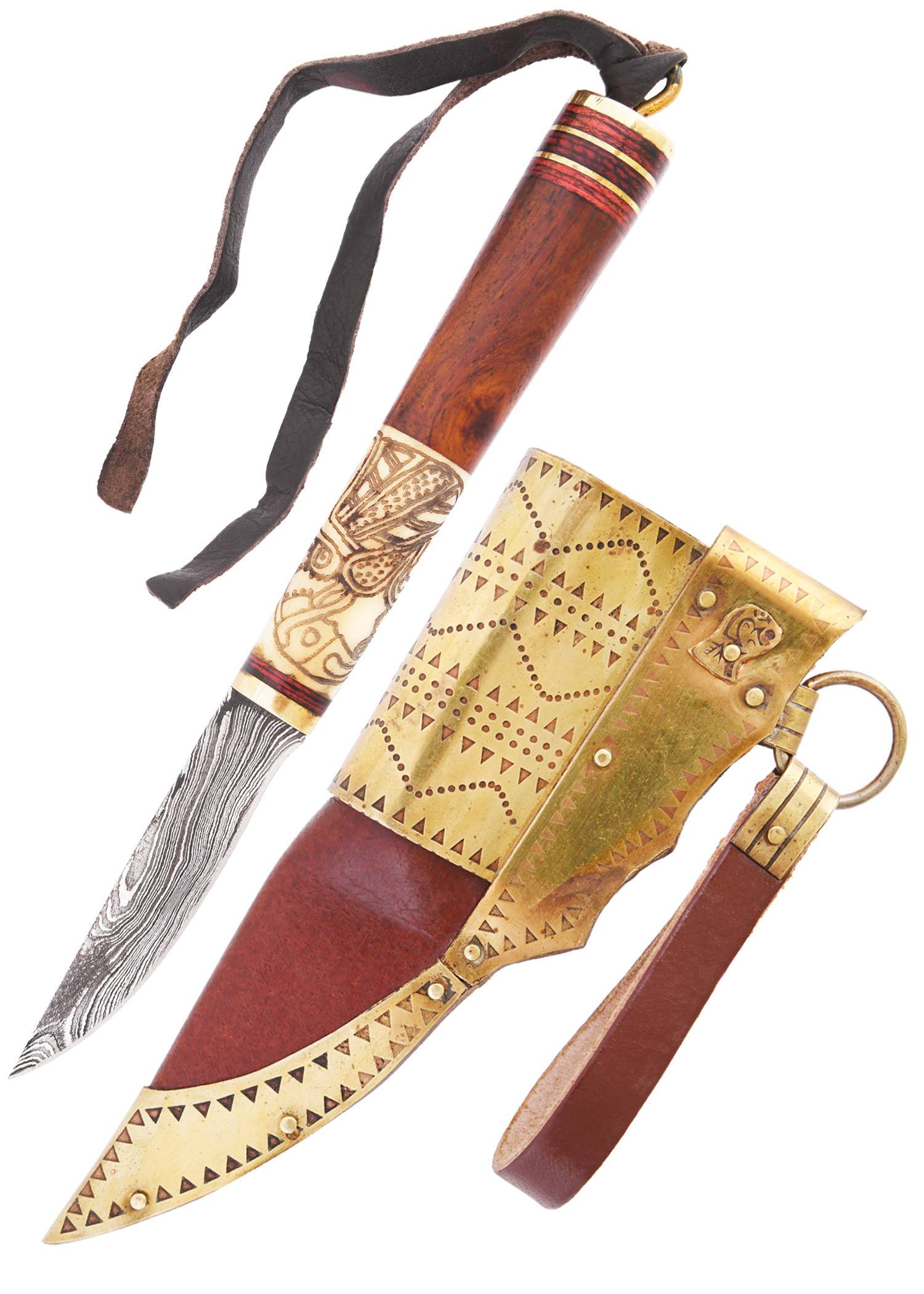 Viking mes van Damast met Schede, motief Hugin und Munin