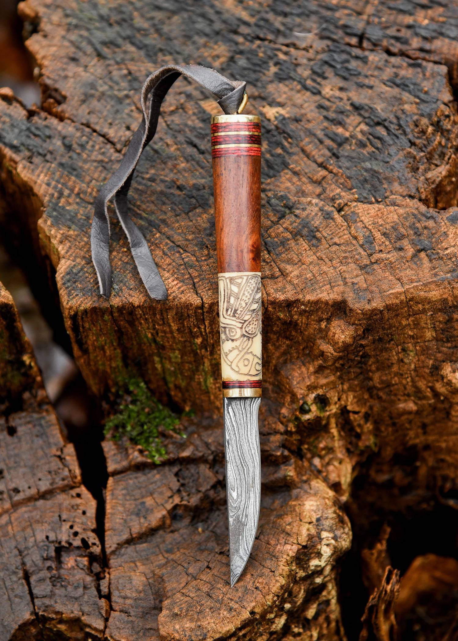 Viking mes van Damast met Schede, motief Hugin und Munin