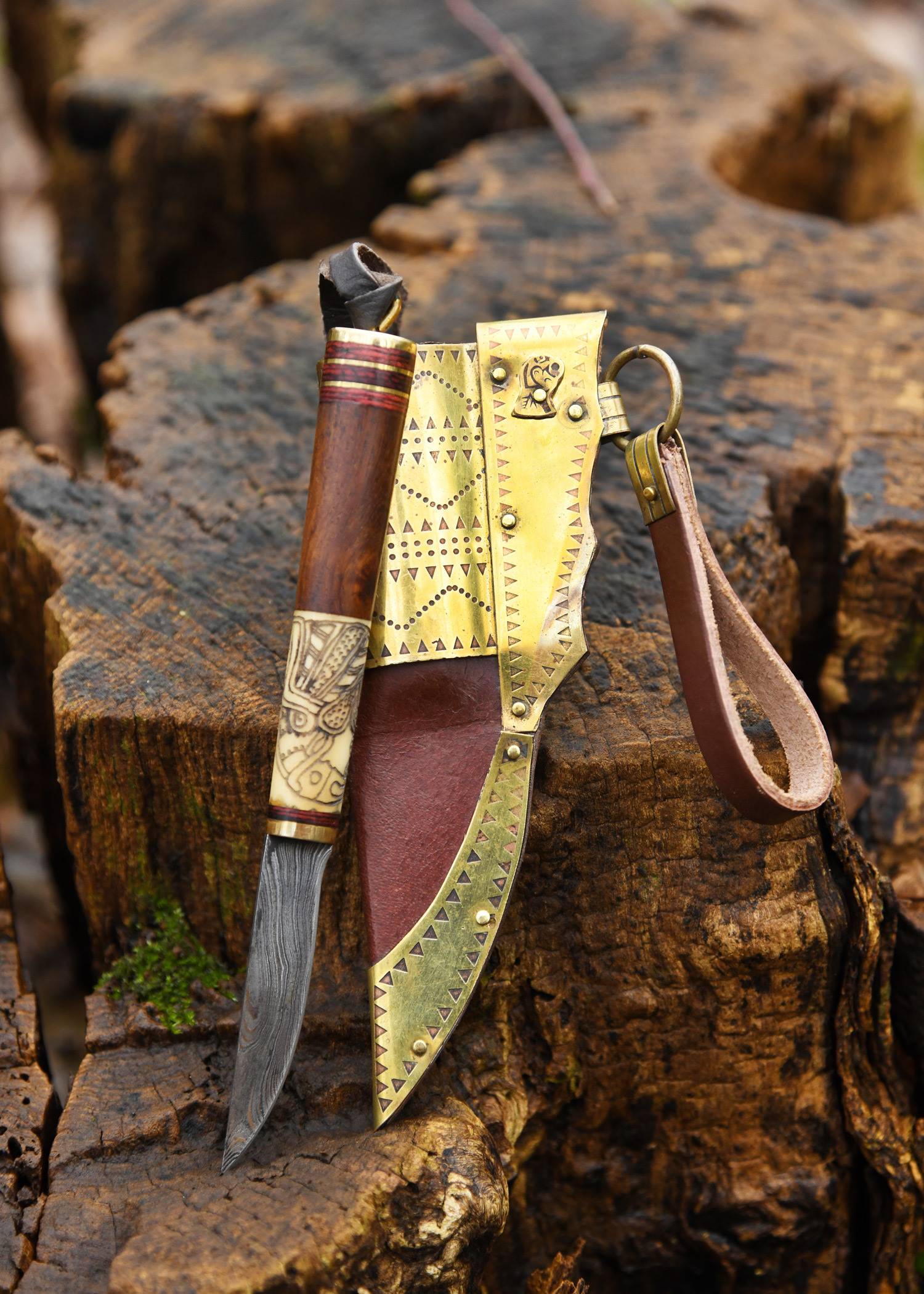 Viking mes van Damast met Schede, motief Hugin und Munin