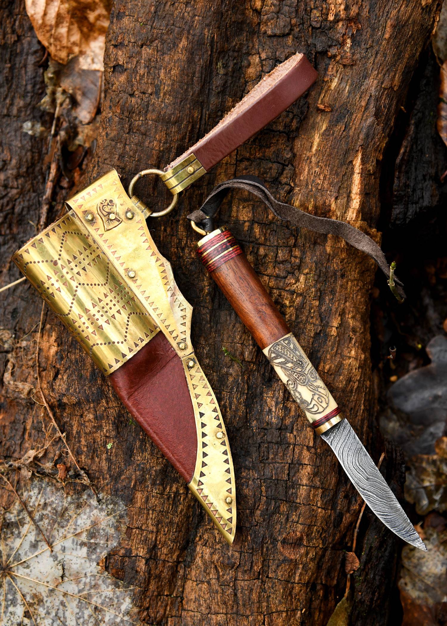 Viking mes van Damast met Schede, motief Hugin und Munin