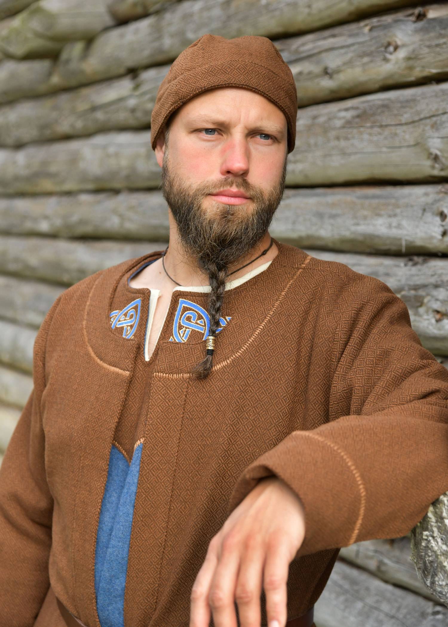 Vikingmuts Floki, 100% wol, ruitvormige keperbinding, bruin/bruin