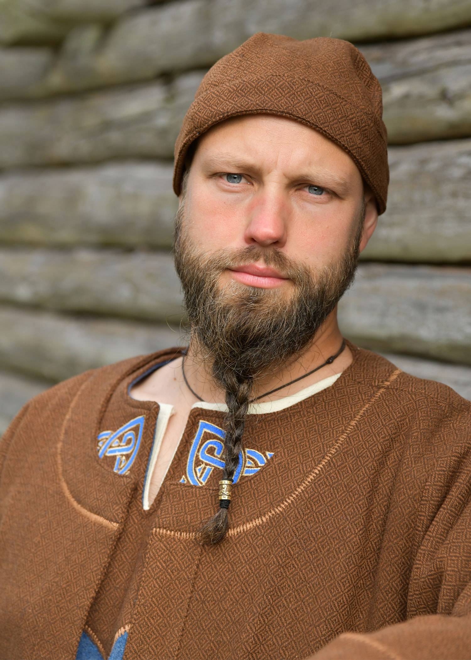 Vikingmuts Floki, 100% wol, ruitvormige keperbinding, bruin/bruin