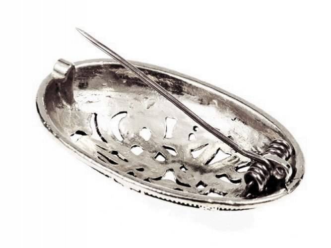 Wikinger Schildkrötenfibel-Ovalfibel Bronze Jelling Style versilbert