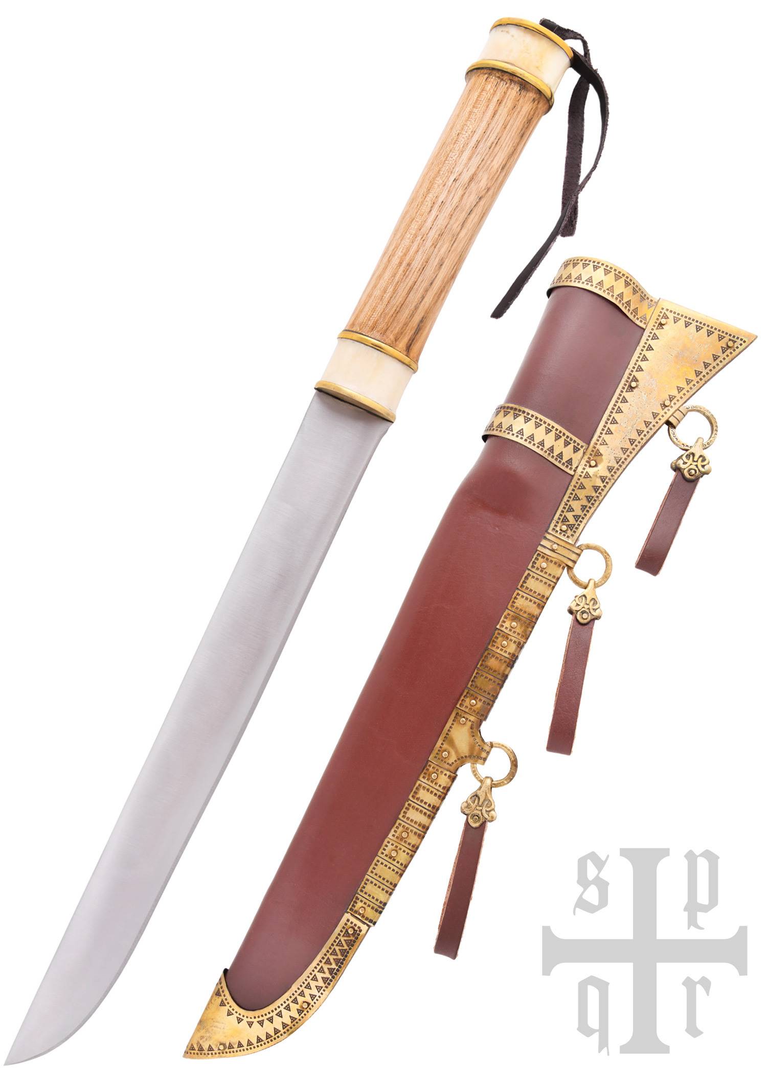 Viking sax met koolstofstalen lemmet en hout/been handvat