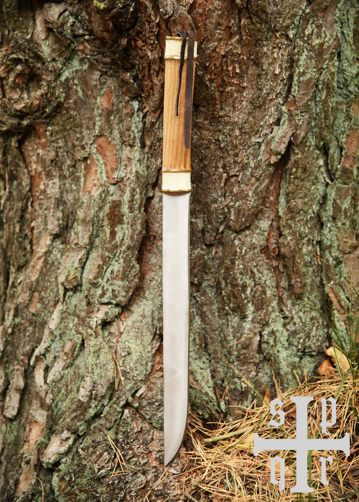 Viking sax met koolstofstalen lemmet en hout/been handvat