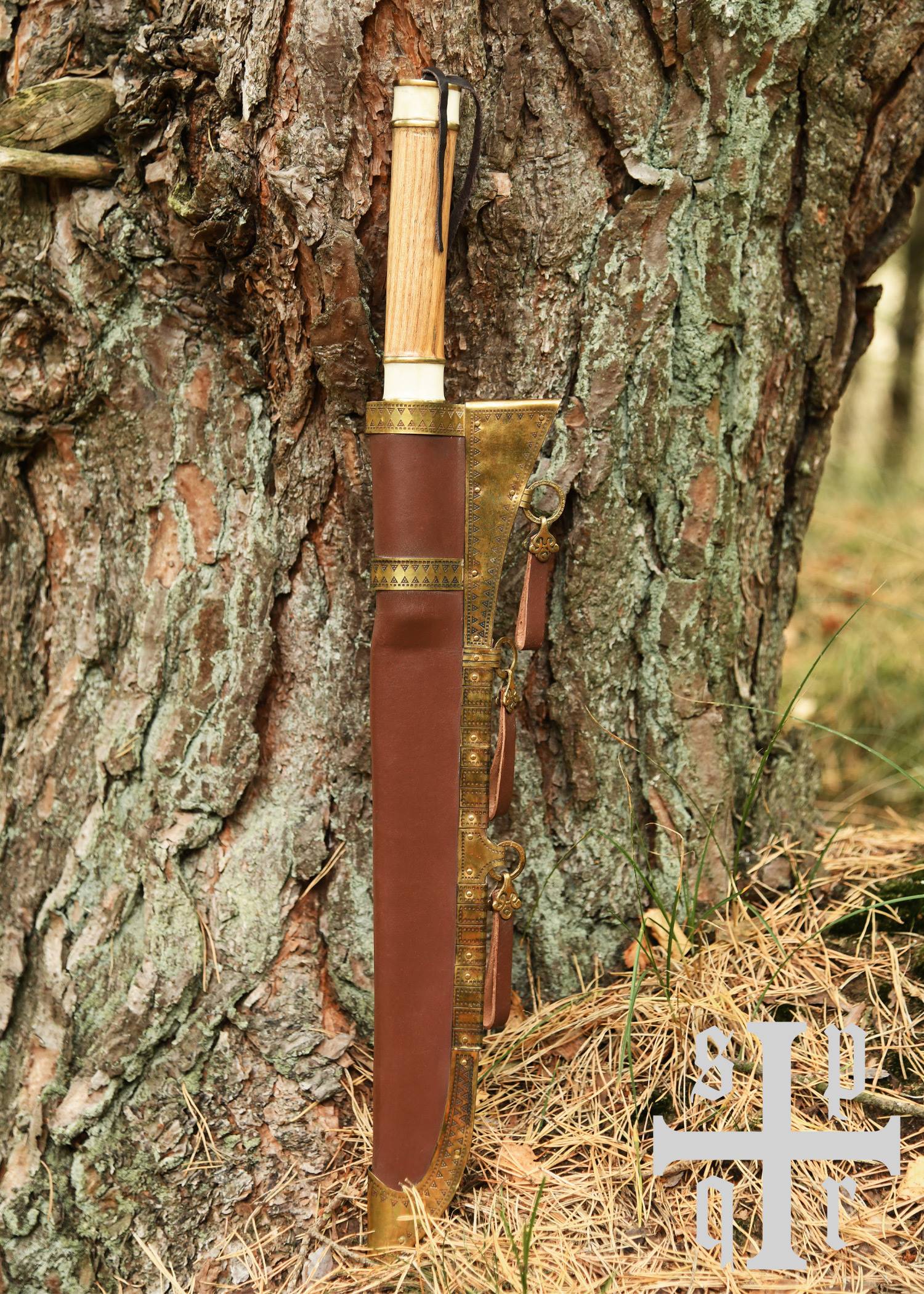 Viking sax met koolstofstalen lemmet en hout/been handvat