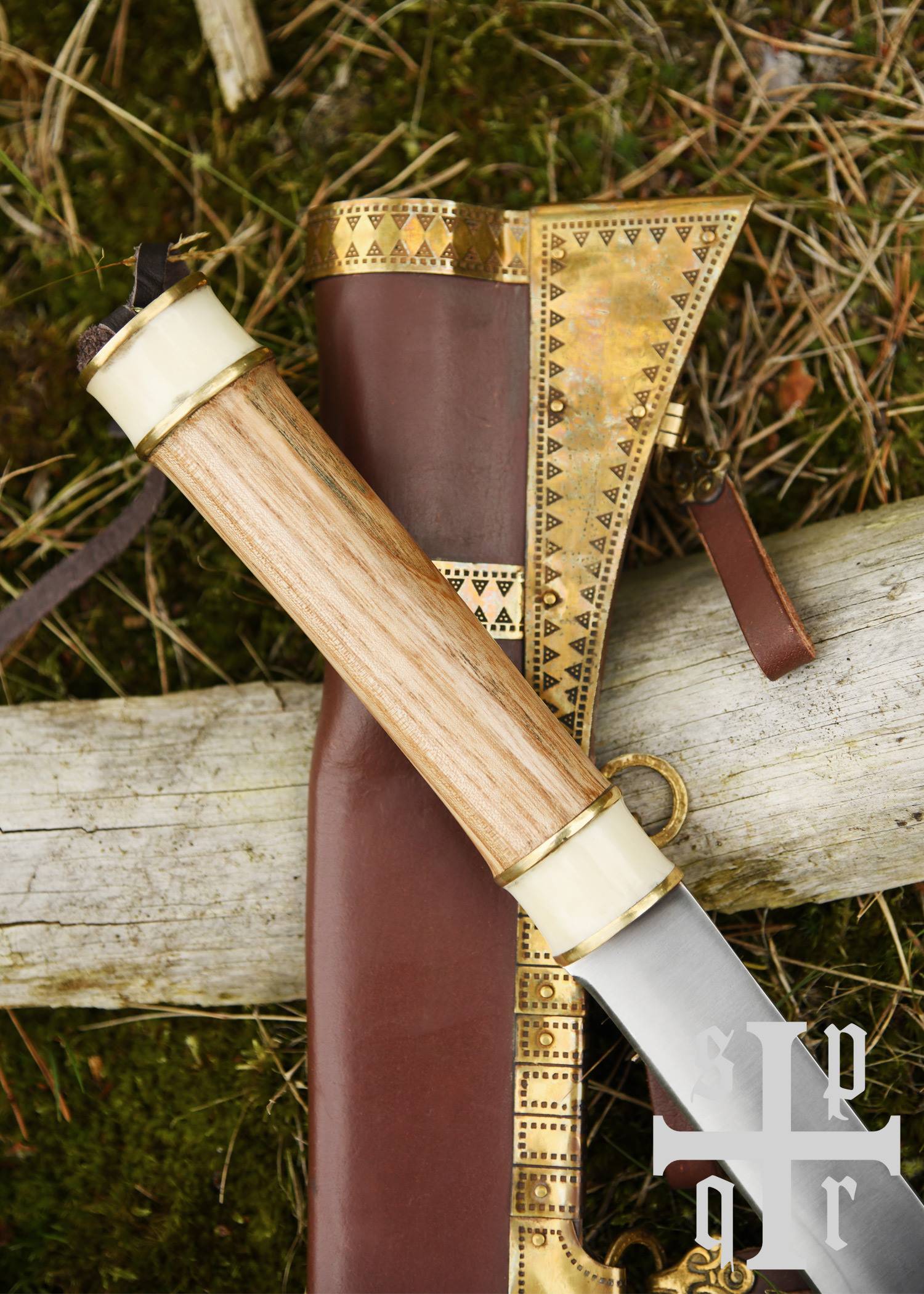 Viking sax met koolstofstalen lemmet en hout/been handvat
