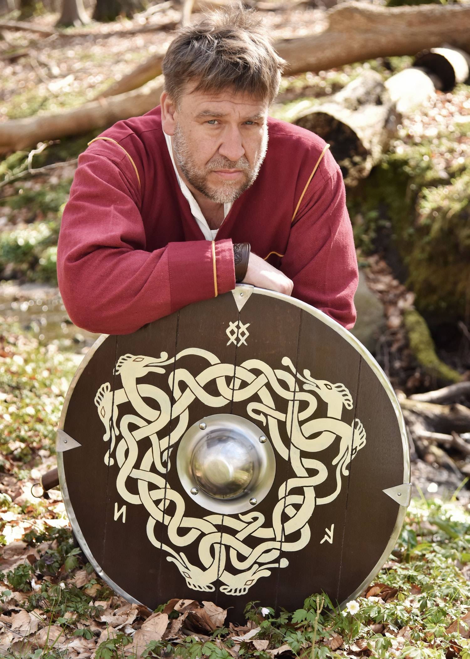 Angelsaksisch Rondschild met Slangenmotief en Runen, 61 cm, (deco)