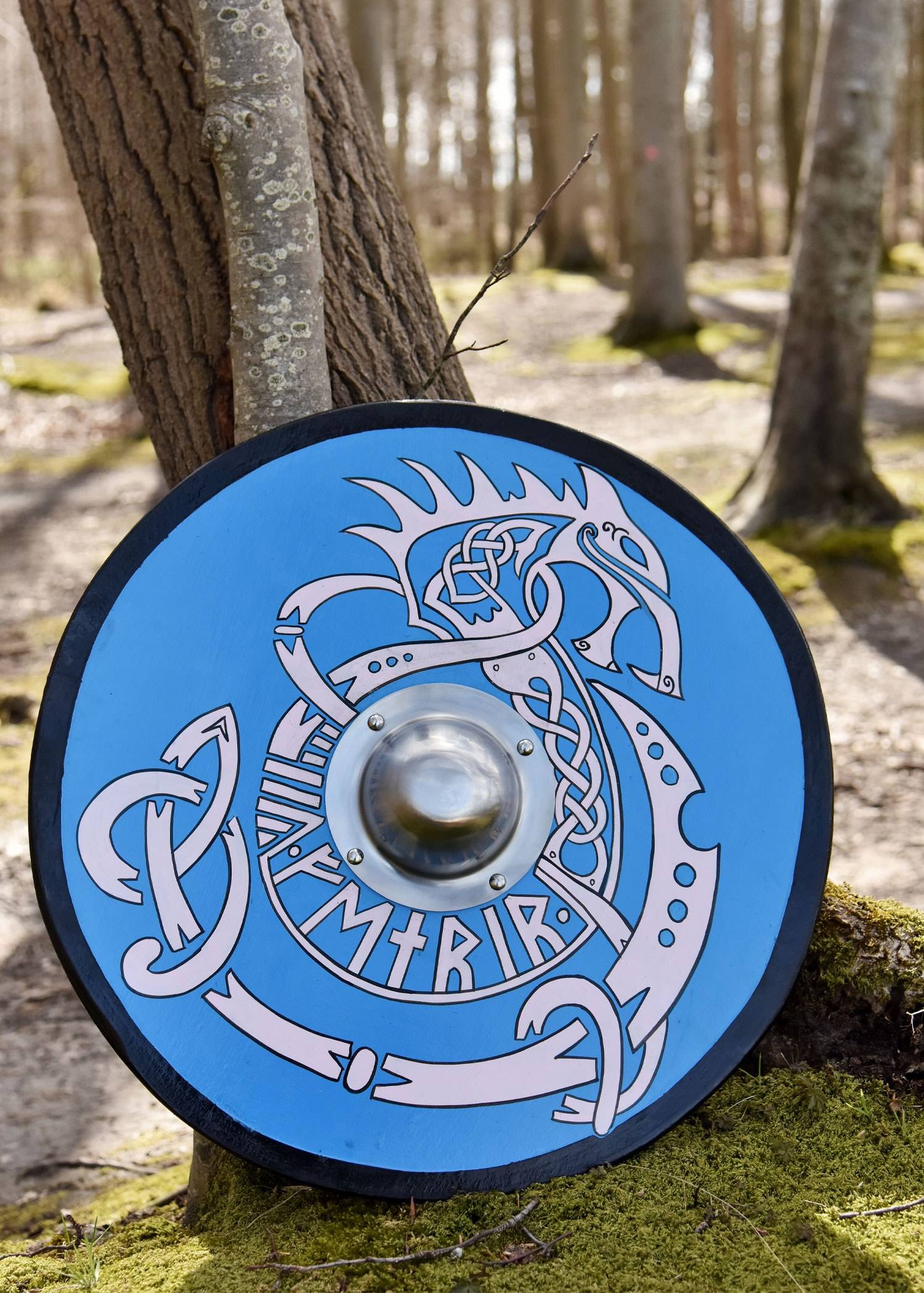 Viking Rondschild met Fenrir motief, handbeschilderd, 61 cm, (deco)