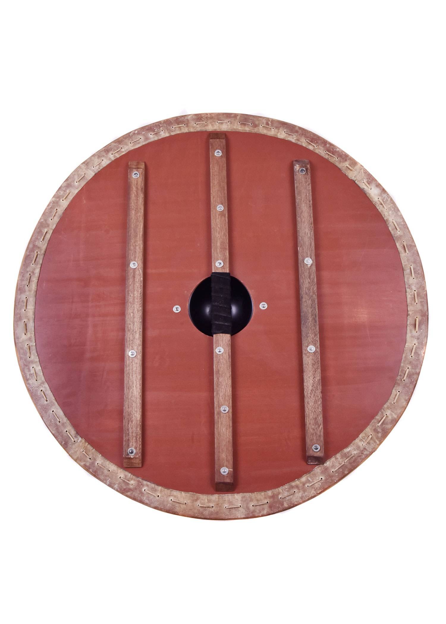 Viking Rondschild met rand van ruw leer, 80 cm Ø.
