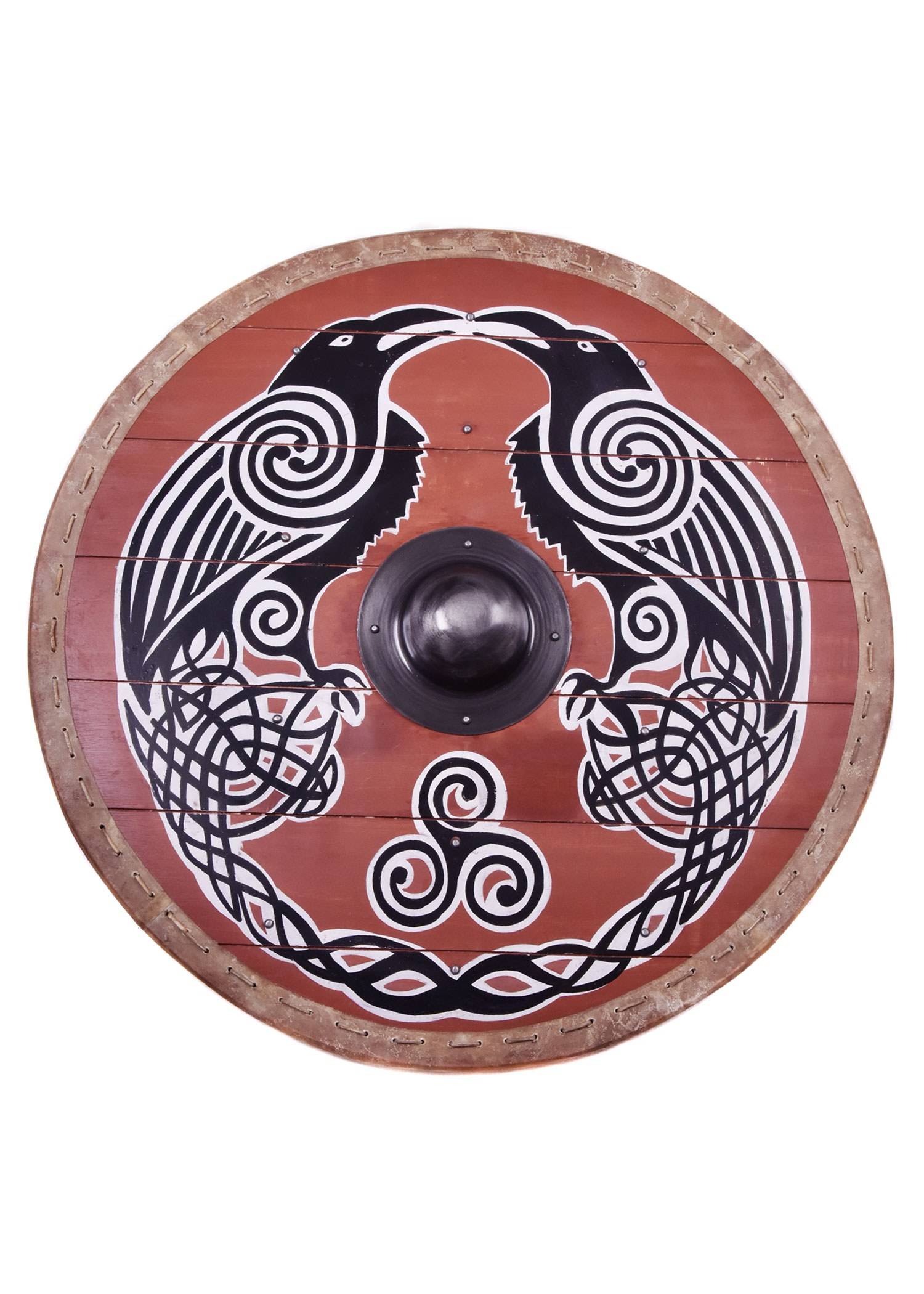 Viking Rondschild met rand van ruw leer, 80 cm Ø.