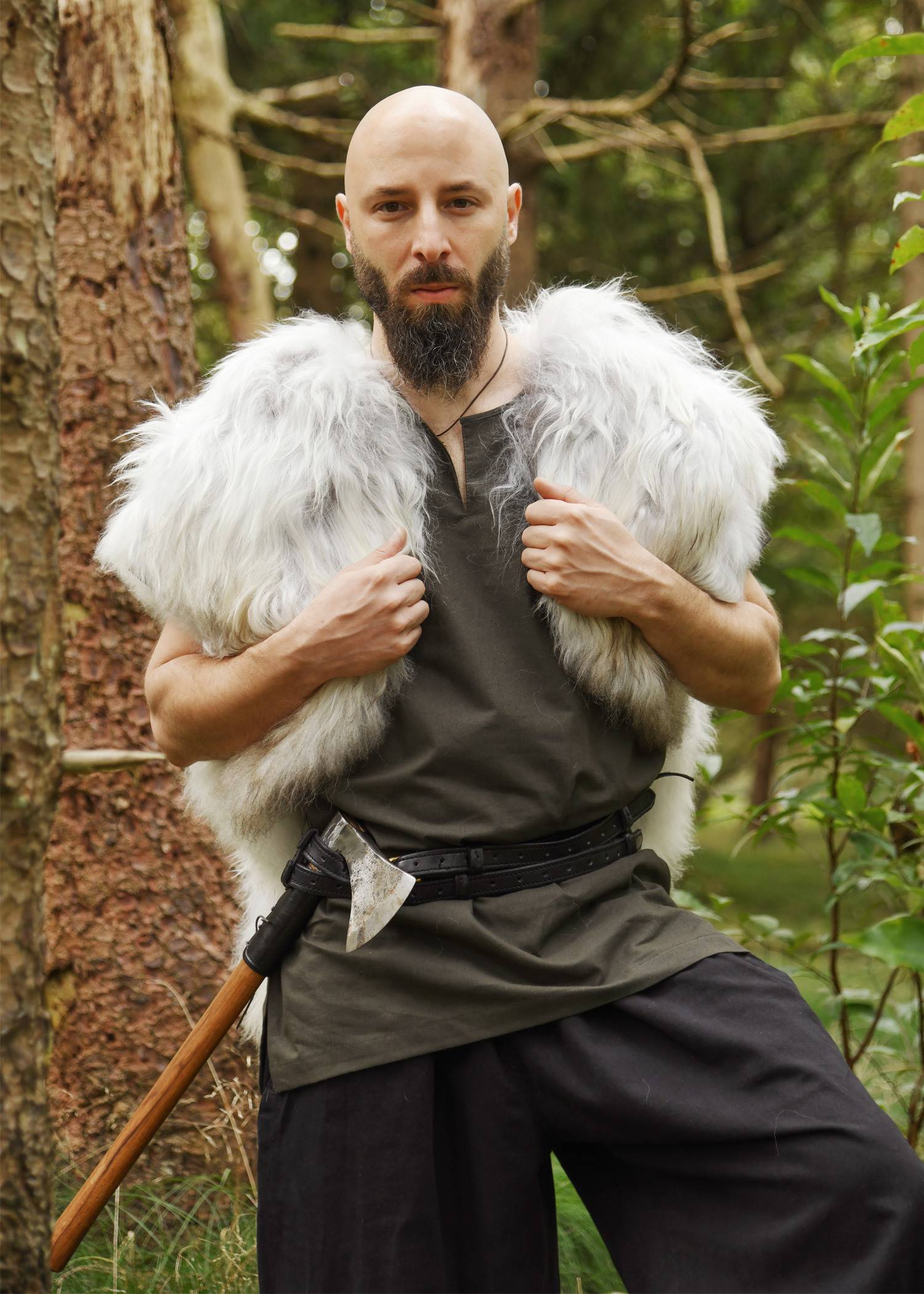 Viking Berserkerbontmantel van Noorse Schapen met witte vlekken