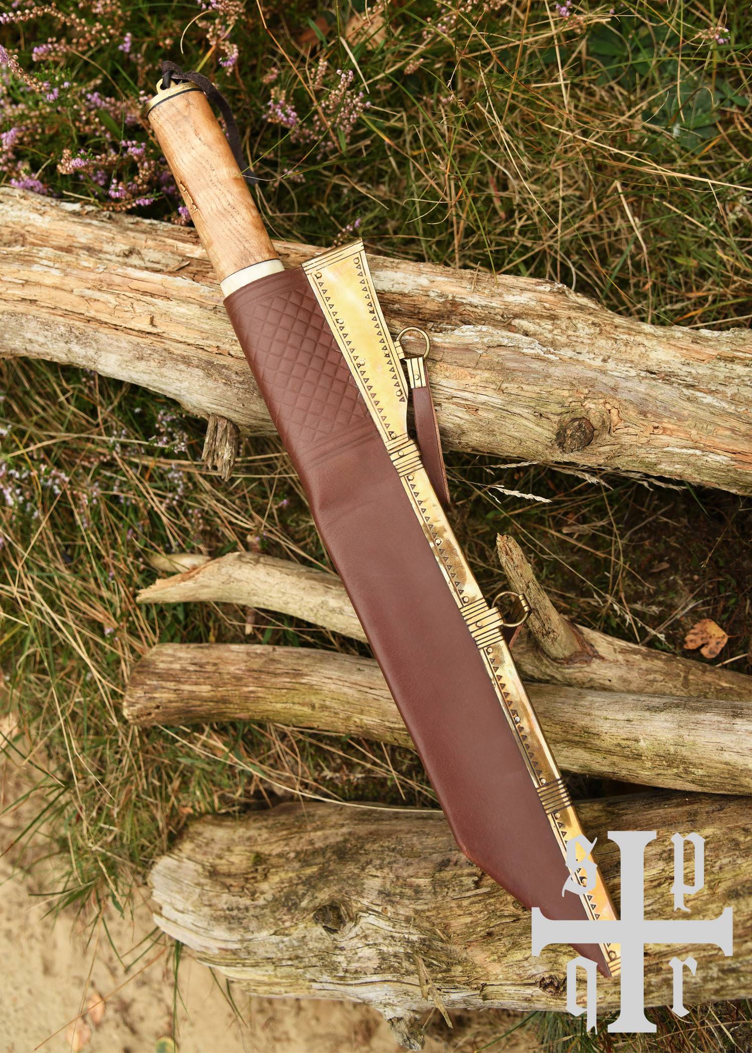 Wikinger ​Skramasax / Sax mit Damastklinge und Holz-/Knochengriff