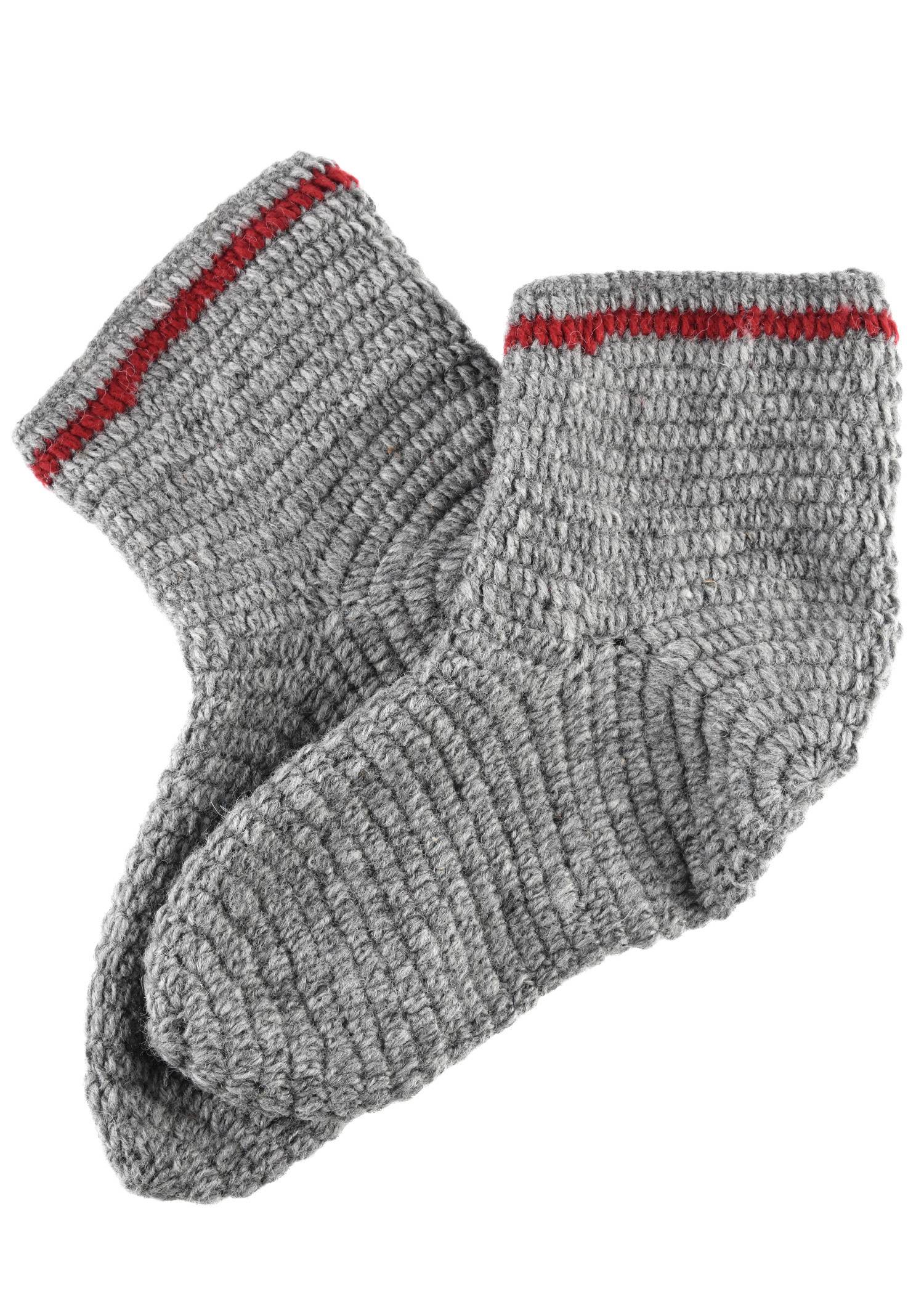Gehäkelte Wikinger Wollsocken in grau-weinrot