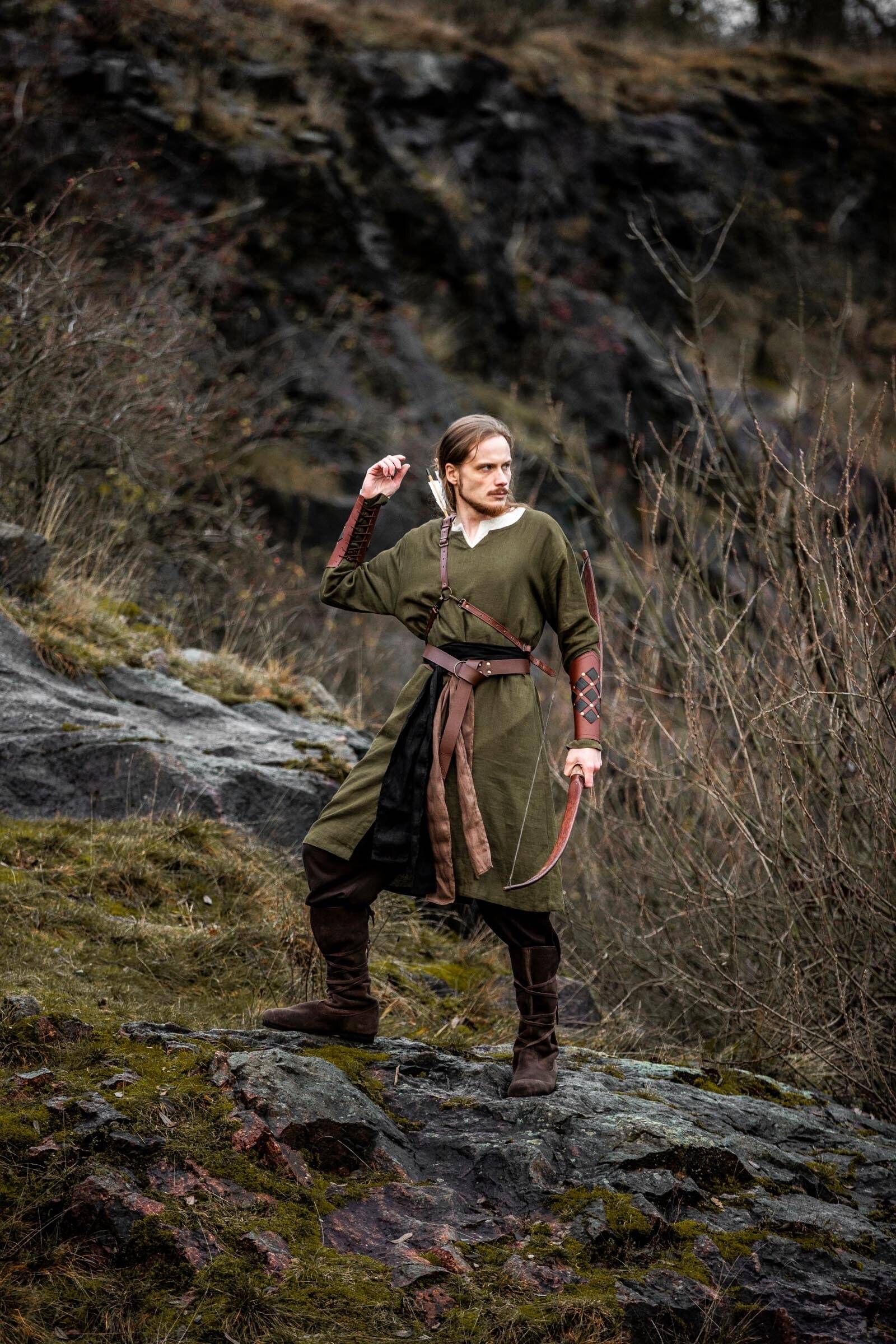 Viking herentuniek, linnen met V-hals in groen