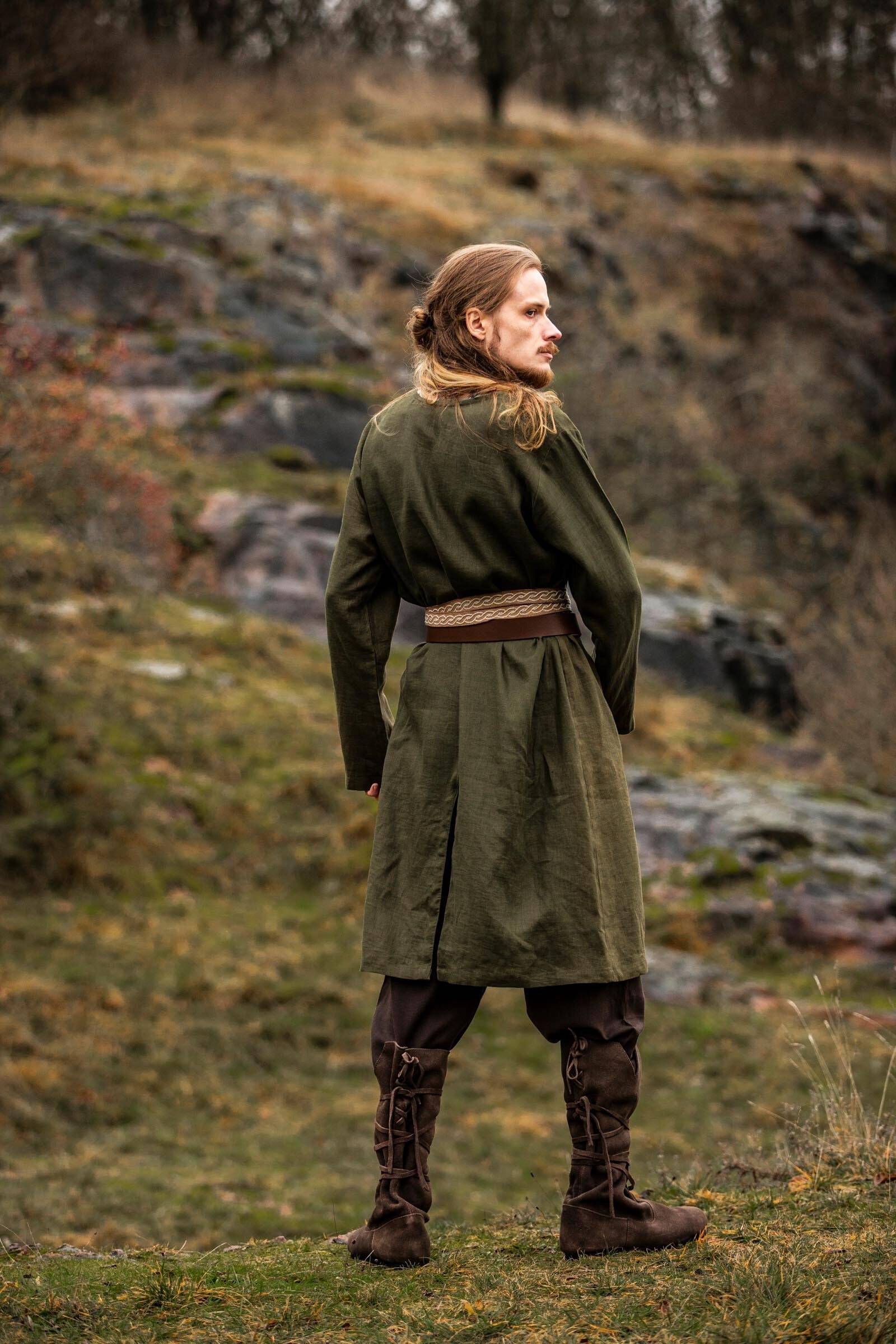 Viking herentuniek, linnen met V-hals in groen