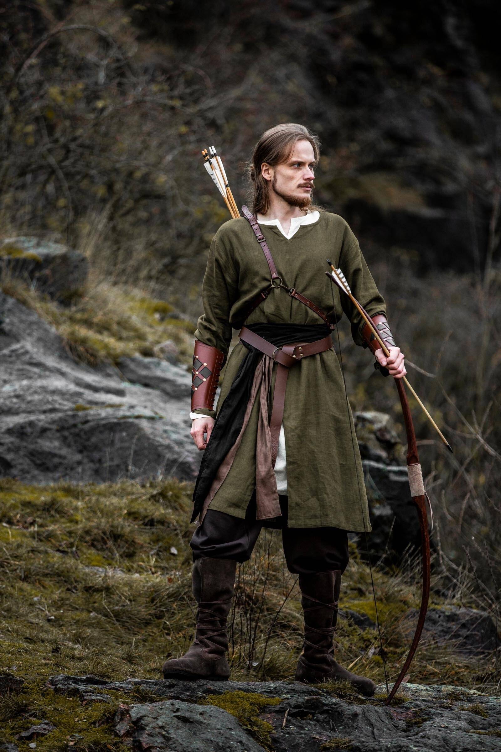 Viking herentuniek, linnen met V-hals in groen