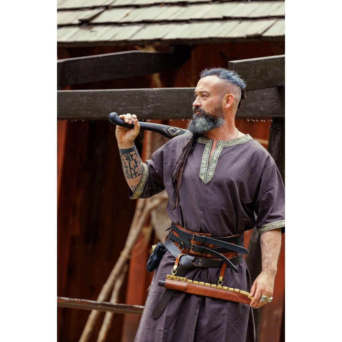 Viking-Romeins-Middeleeuwse Tuniek, Katoen in Bruin
