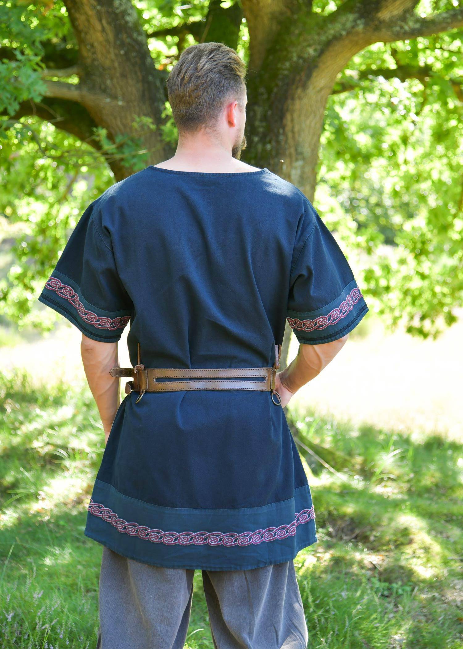 Vikingtuniek in Blauw voor heren met borduursels