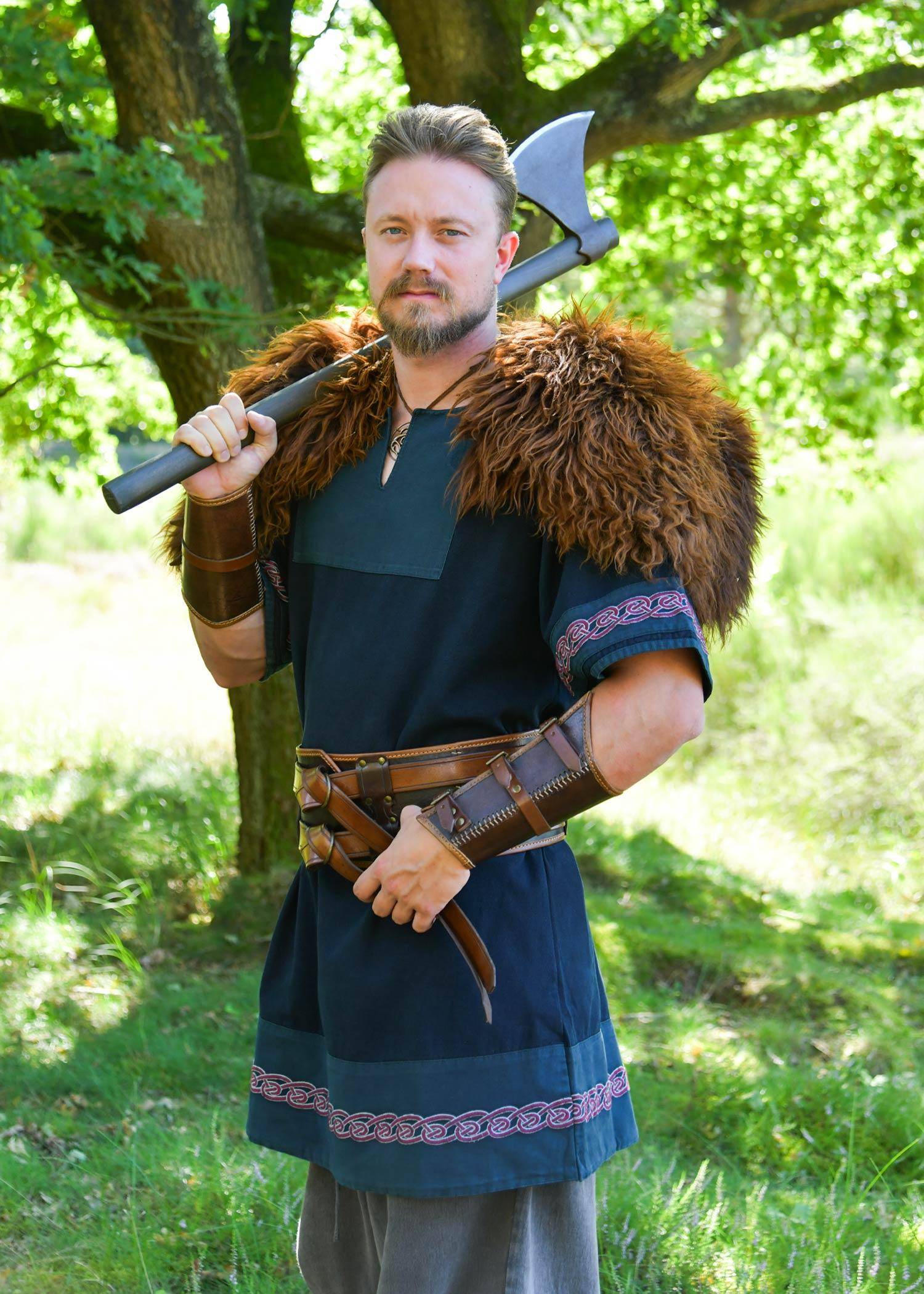 Vikingtuniek in Blauw voor heren met borduursels
