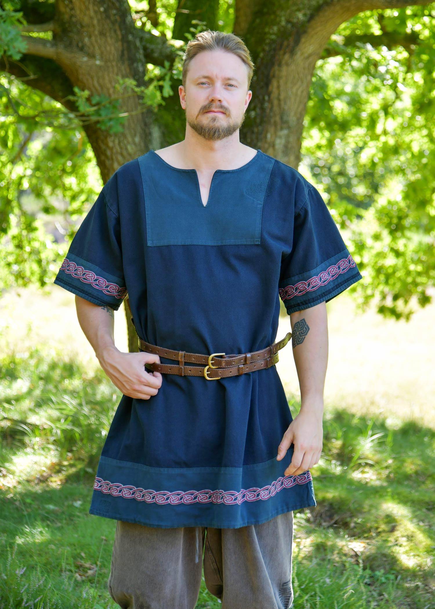 Wikinger Tunika in Blau für Herren mit Stickerei
