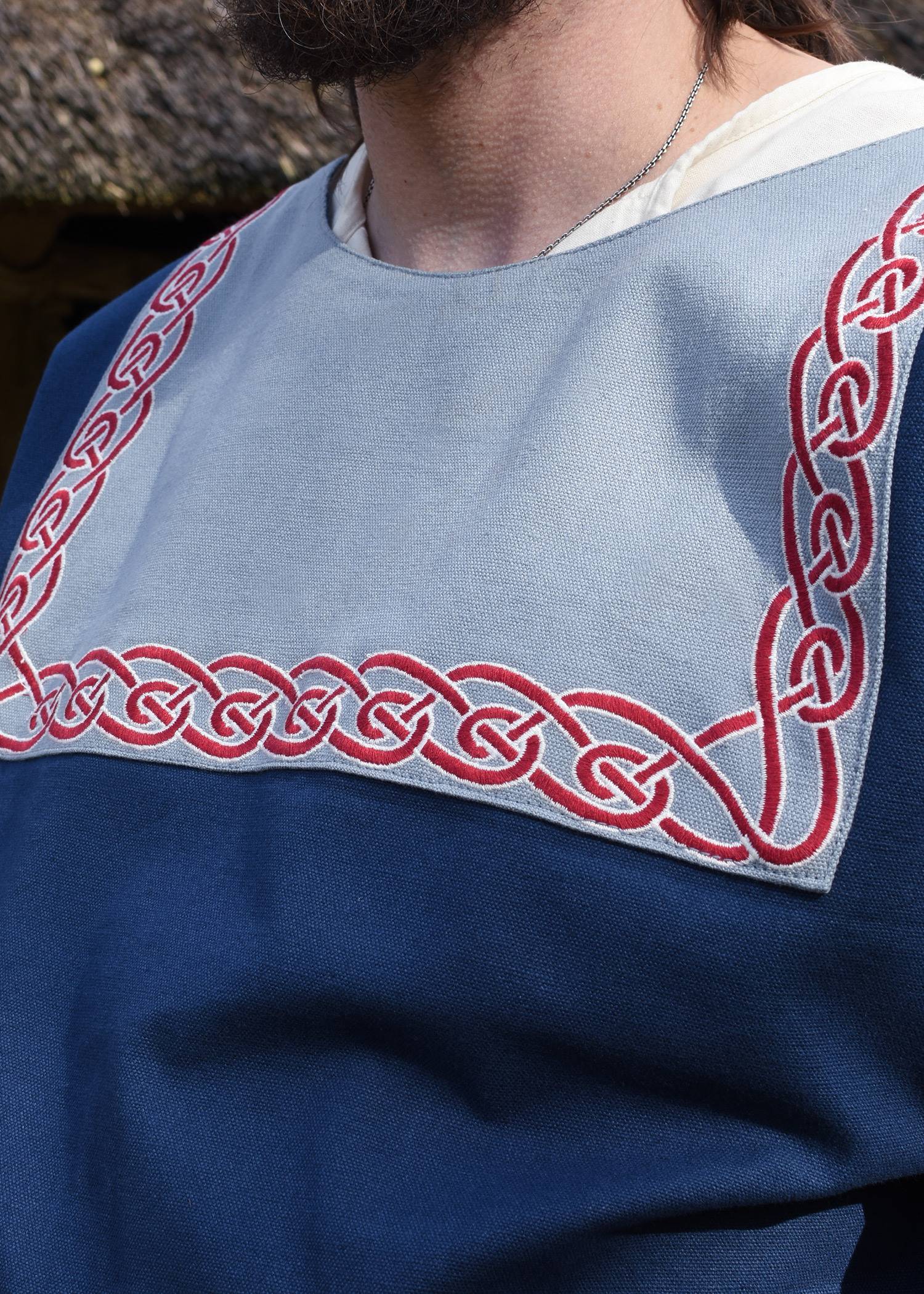Wikinger Tunika mit Stickerei, blau