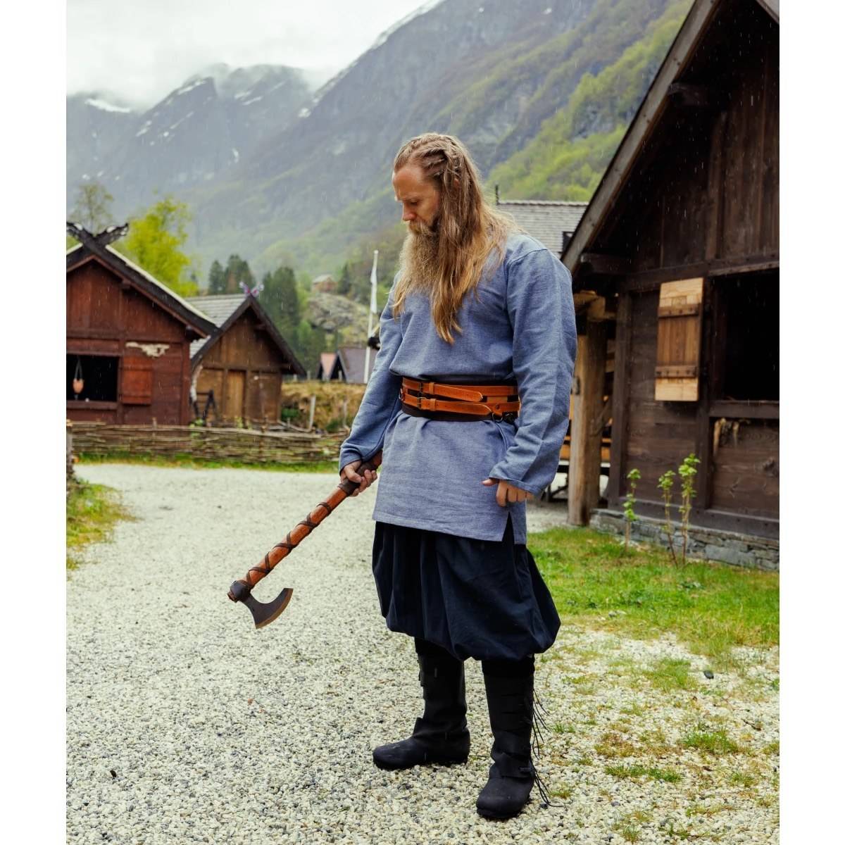 Wikinger Tunika, 100% Baumwolle in Blaugrau