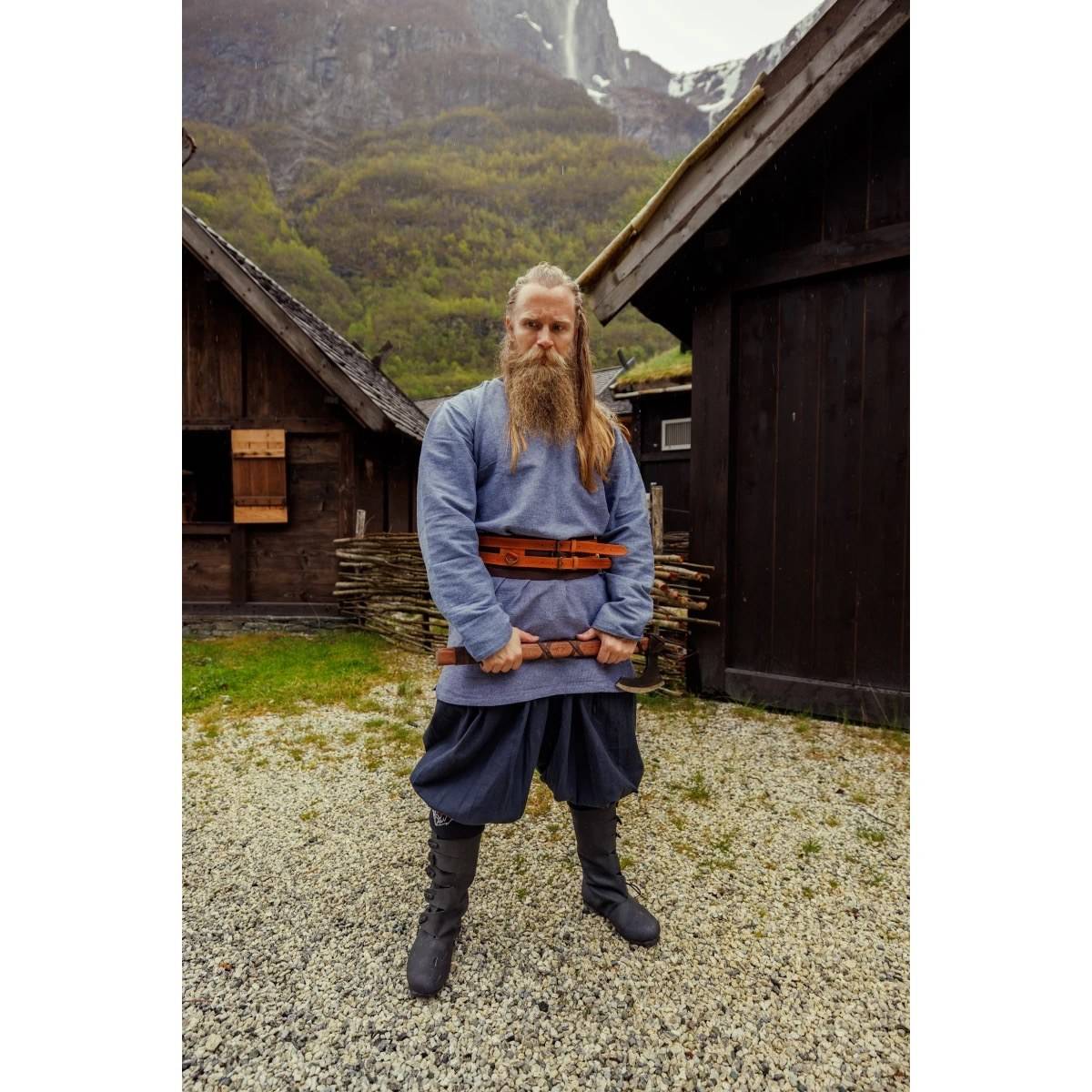 Wikinger Tunika, 100% Baumwolle in Blaugrau