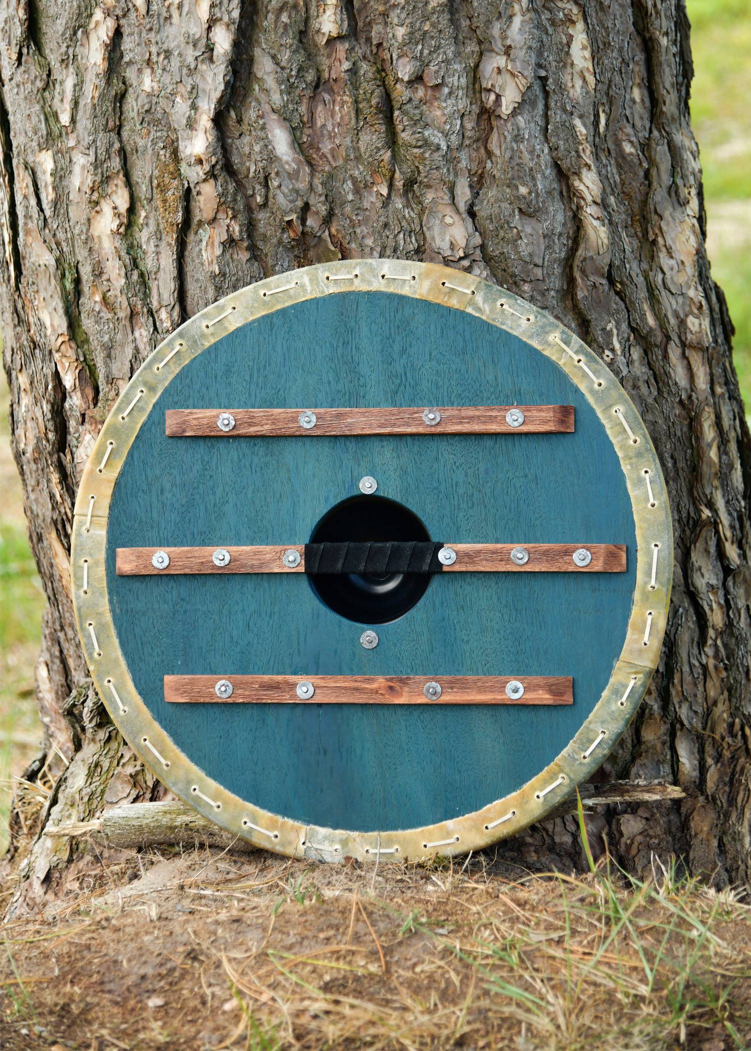"Yggdrasil" Viking-rondschild met rand van ongelooide huid (rawhide), diameter 60 cm
