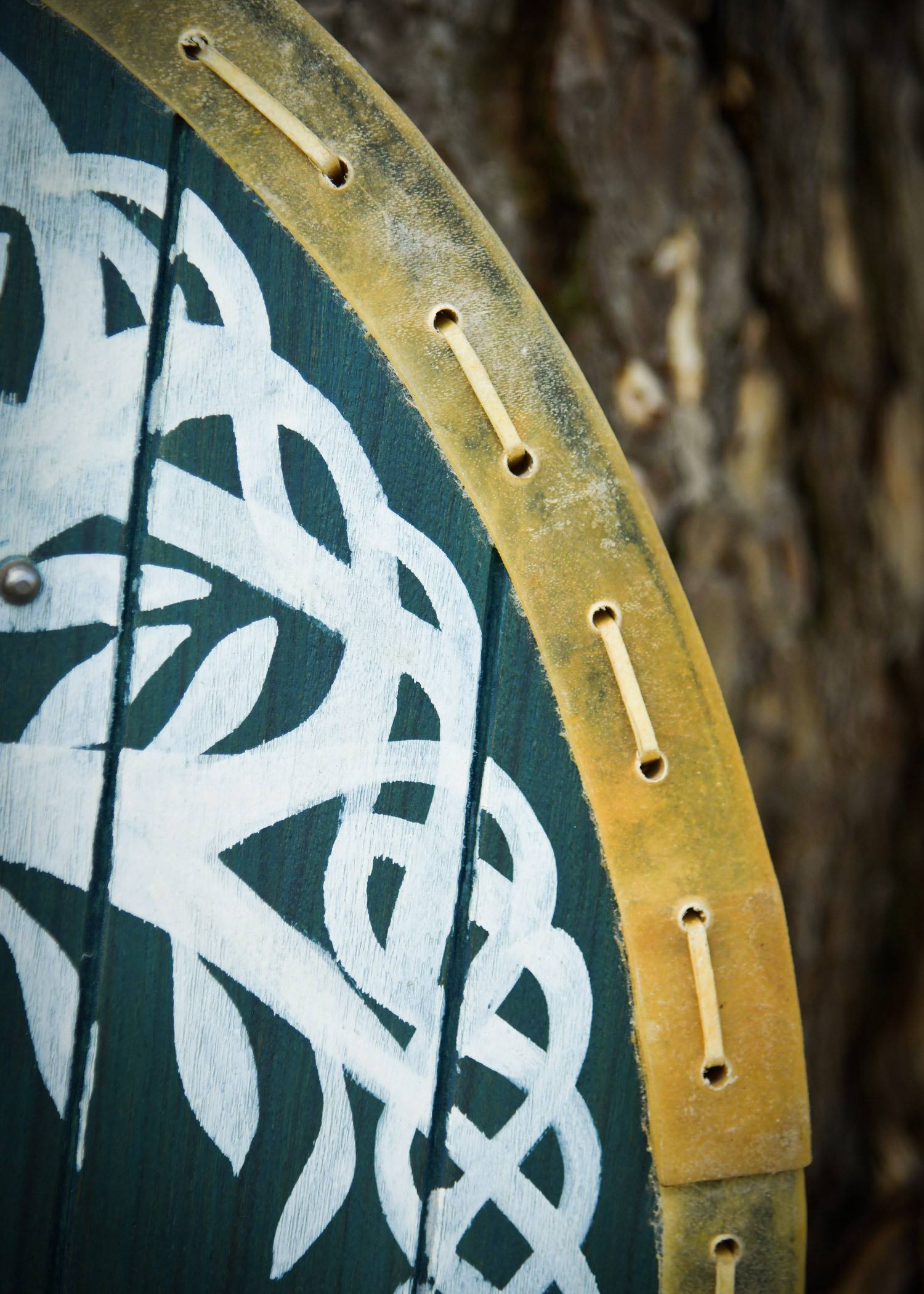 "Yggdrasil" Viking-rondschild met rand van ongelooide huid (rawhide), diameter 60 cm