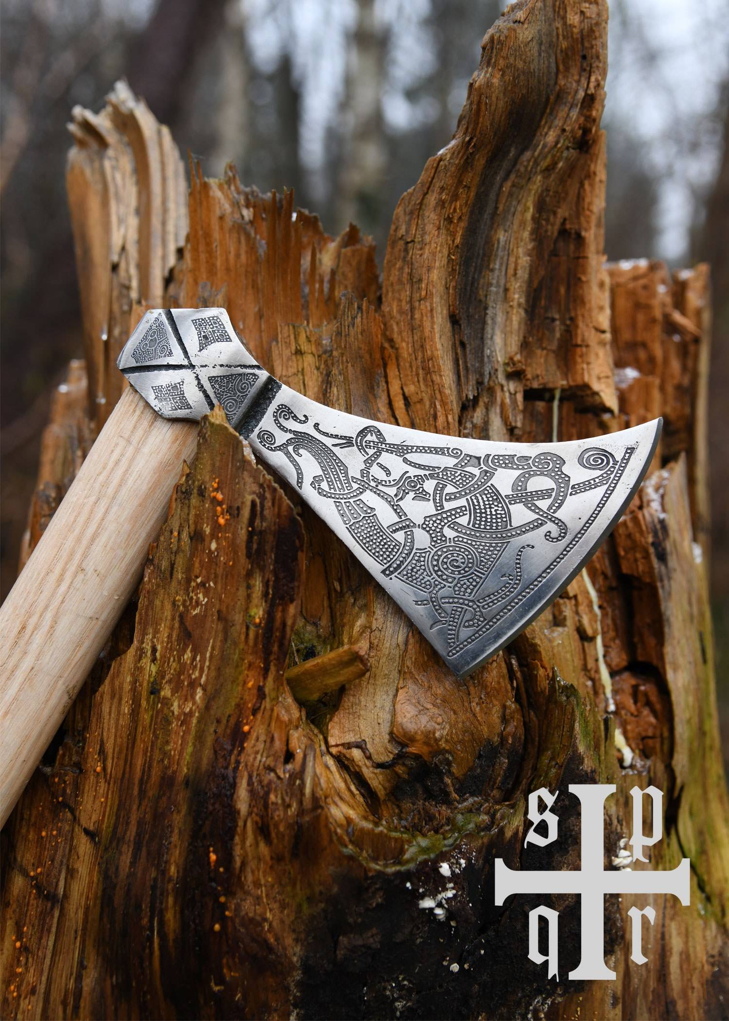 Viking Mammenbijl 10e eeuws, met Decoratieve Etsen