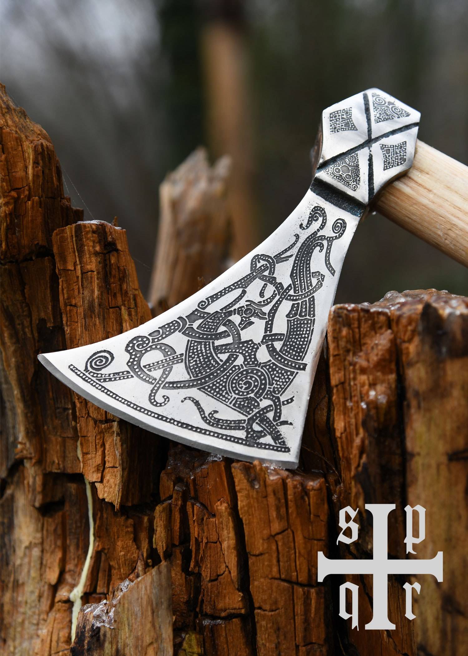 Viking Mammenbijl 10e eeuws, met Decoratieve Etsen